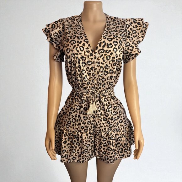 Leopard Women Button Ruffle Romper - Picture 7 of 8